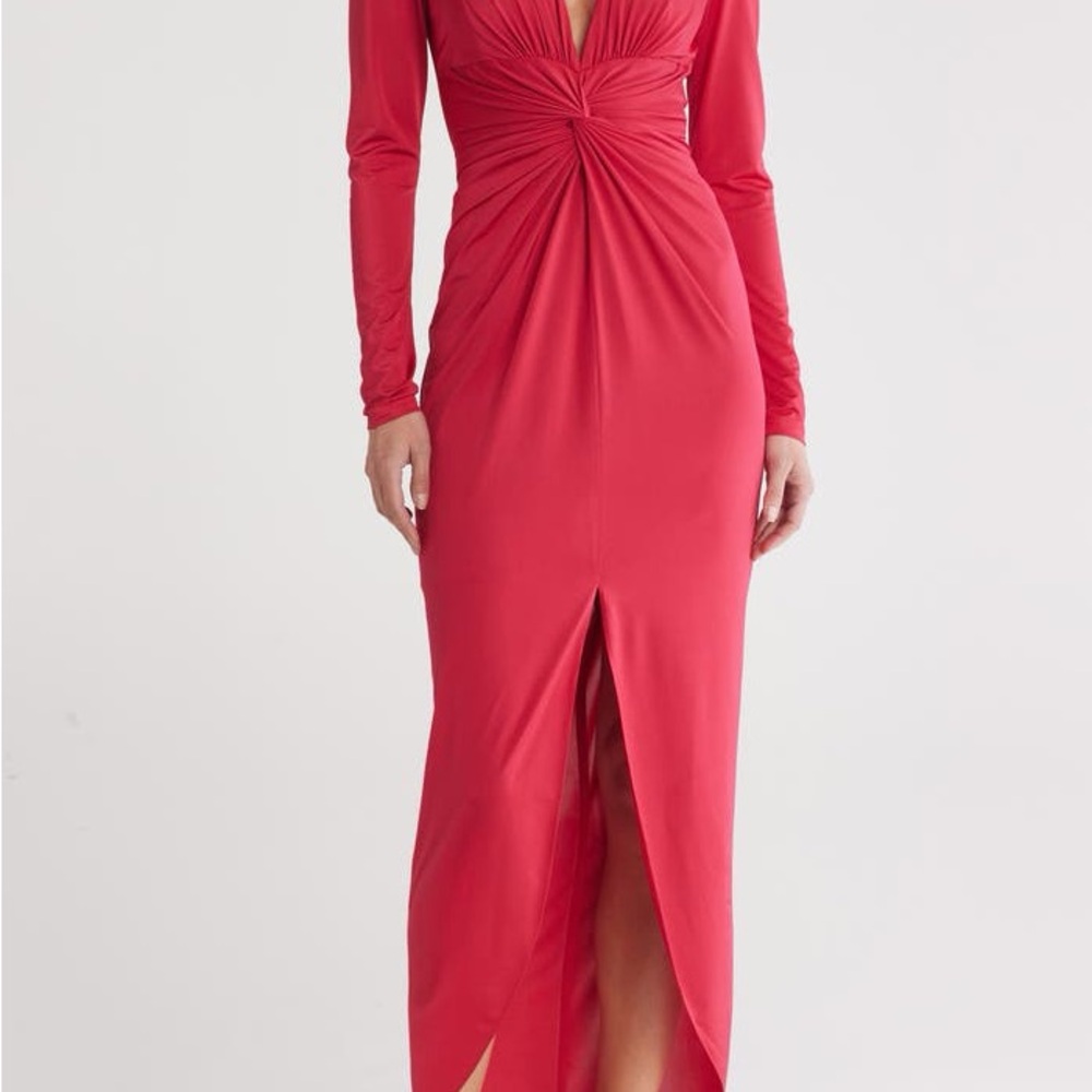 Julia Jordan Long Sleeve Knot Plunge Dress